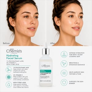 skinChemists Sérum facial hidratante con ácido poliglutámico al 1% y vitamina C al 3%, 30 ml.