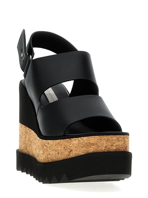 Sandalias de cuña negras de poliéster de Stella McCartney