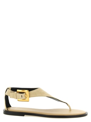 Sandalias Planas de Piel de Ternera Beiges Balmain