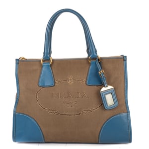 Prada Saffiano Trimmed Tote Medium en  beige Lienzo