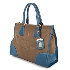 Prada Saffiano Trimmed Tote Medium en  beige Lienzo