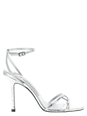 Sandalias de Tacón Alto de Cuero Plateado Jimmy Choo