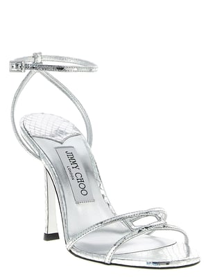 Sandalias de Tacón Alto de Cuero Plateado Jimmy Choo