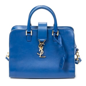 Yves Saint Laurent Baby Monogram Cabas  en  Blue Cuero de ternero