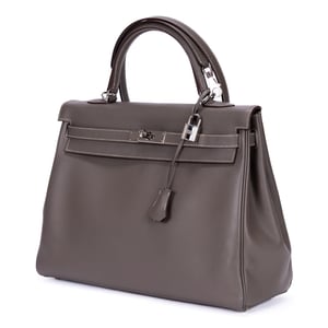 Hermès Kelly 35 Retourne 35 en  gris Cuero de ternero