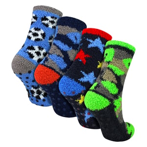 Paquete de 4 Calcetines de Pantuflas para Niños, Cálidos, Acogedores, Antideslizantes, Suaves y Cómodos
