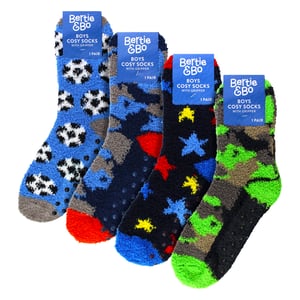 Paquete de 4 Calcetines de Pantuflas para Niños, Cálidos, Acogedores, Antideslizantes, Suaves y Cómodos