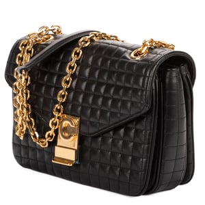 Celine C Chain Flap  en  negro Cuero de ternero