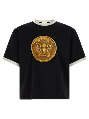 Camiseta de Algodón Negra Versace