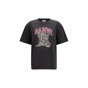 Camiseta de algodón negra Ganni