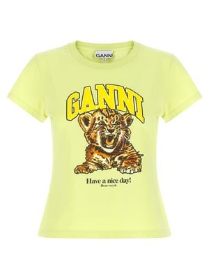 Camiseta de Algodón Bicolor Ganni