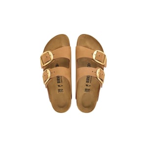 Sandalias Planas de Cuero Marrón Birkenstock