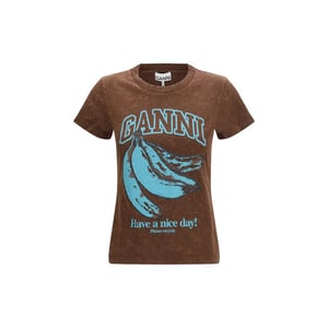 Camiseta de algodón marrón Ganni