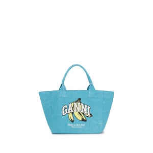 Bolso de Hombro de Algodón Reciclado Azul Ganni