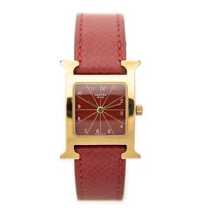 Hermès Heure H Watch  en  Red Cuero de becerro