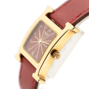 Hermès Heure H Watch  en  Red Cuero de becerro