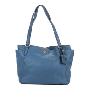 Prada Convertible Square Open Tote  en  Blue Cuero de ternero