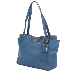 Prada Convertible Square Open Tote  en  Blue Cuero de ternero