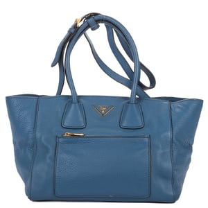 Prada Twin Pocket Double Handle Tote  en  Blue Cuero de ternero