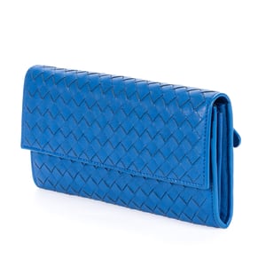 Bottega Veneta Flap Continental  en  Blue Cuero de becerro