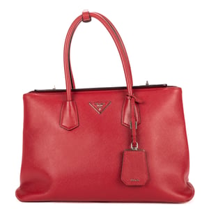Prada Large Double Tote Large en  rojo Cuero de ternero