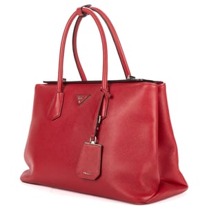 Prada Large Double Tote Large en  rojo Cuero de ternero