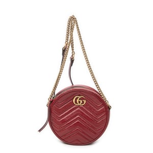 Gucci GG Marmont Chain Round Crossbody  en  rojo Cuero de ternero
