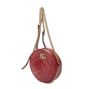 Gucci GG Marmont Chain Round Crossbody  en  rojo Cuero de ternero