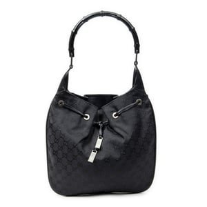 Gucci Bamboo Drawstring Tote  en  negro Lienzo