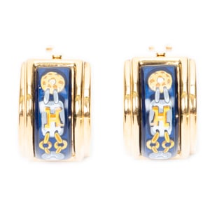 Hermès Enamel Clip On Earrings  en  Marina Acero inoxidable sin níquel