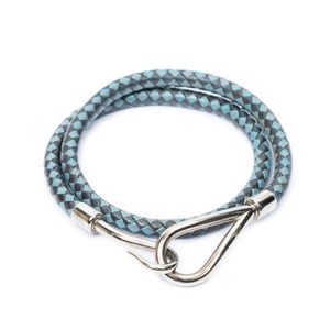 Hermès Braided Jumbo Hook Double Tour Bracelet  en  negro Cuero de ternero