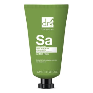 Dr. Botanicals Exfoliante antiedad con ácido salicílico, café, nuez y vitamina E, 30 ml.