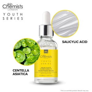 skinChemists Sérum antiedad para piel con tendencia al acné. Ácido salicílico al 2%, Centella asiática al 3%. 30 ml.