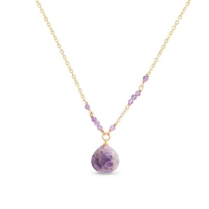 Collar Luxenter, zoqoyi de aleación de metal y amatista natural acabado baño oro 18K