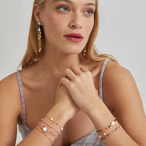 Pulsera Luxenter, athat de aleación de metal y turmalina rosa acabado baño oro 18K