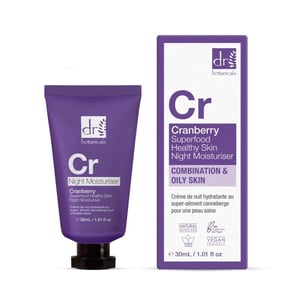 Dr. Botanicals Crema hidratante nocturna antiedad para una piel sana con arándanos rojos, superalimento, 30 ml.