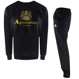 Conjunto De Pantalones Deportivos Negros Con Cuello Redondo De La Vieja Escuela Aquascutum