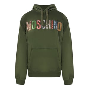 Sudadera Verde Con Capucha Y Logo Multicolor Bordado De Moschino