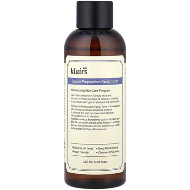 Dear, Klairs Tónico Facial Hidratante Suave Preparación 180ml - Tónico Hidratante para Todo Tipo de Piel