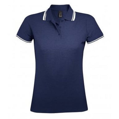 SOLS Womens/Ladies Pasadena Tipped Short Sleeve Pique Polo Shirt (French Navy/White)
