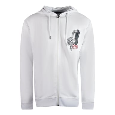 Cavalli Class sudadera con capucha blanca con diseño de tigre grande y cremallera