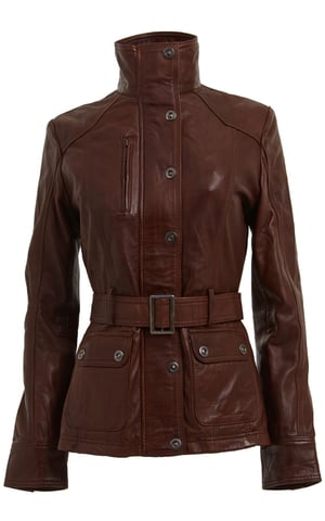 Chaqueta de motociclista de cuero de inspiración militar para mujer - Middleton