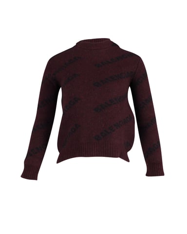 Balenciaga Logo Sweater in Red Print Wool