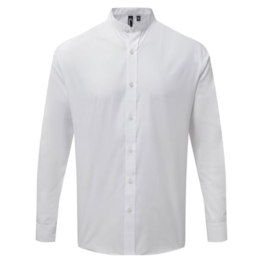 Premier Mens Grandad Collar Long-Sleeved Shirt (White)