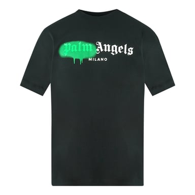 Palm Angels Milano camiseta negra con logo de pintura en aerosol