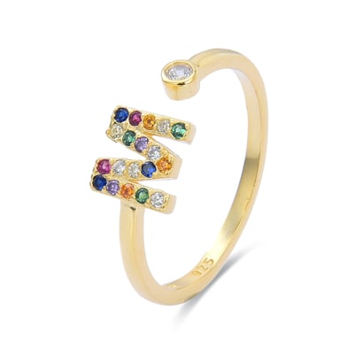 Anillo Luxenter de Plata de Ley 925 con Circonita Multicolor acabado en oro amarillo de 18K - Alphabet