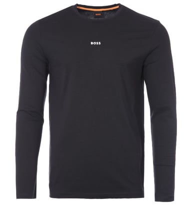 Camiseta sostenible de manga larga con logotipo en contraste de BOSS - Negra