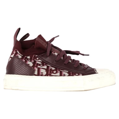 Christian Dior Walk 'n' Dior Knitted High-Top Sneakers in Burgundy Leather and Polyester