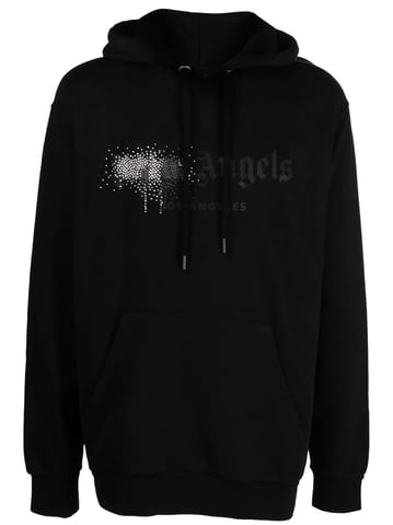 Sudadera con capucha y logo estampado de diamantes de imitaci�n en negro de Palm Angel
