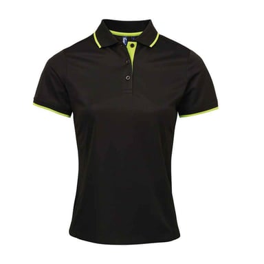 Premier Womens/Ladies Coolchecker Contrast Pique Polo Shirt (Black/Lime)